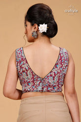 Mulberry designer pure cotton ajrakh blouse woman’s sleeveless maroon blouse deep 2