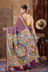 Mulberry Purple Kantha Embroidery Silk Saree-Craftyle