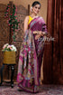 Mulberry purple kantha stitched blended bangalore silk saree woman purple saree floral embroidery 1