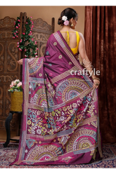 Mulberry purple kantha stitched blended bangalore silk saree embroidered purple saree 5