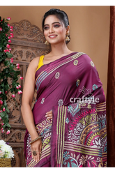 Mulberry purple kantha stitched blended bangalore silk saree maroon saree colorful embroidery 3