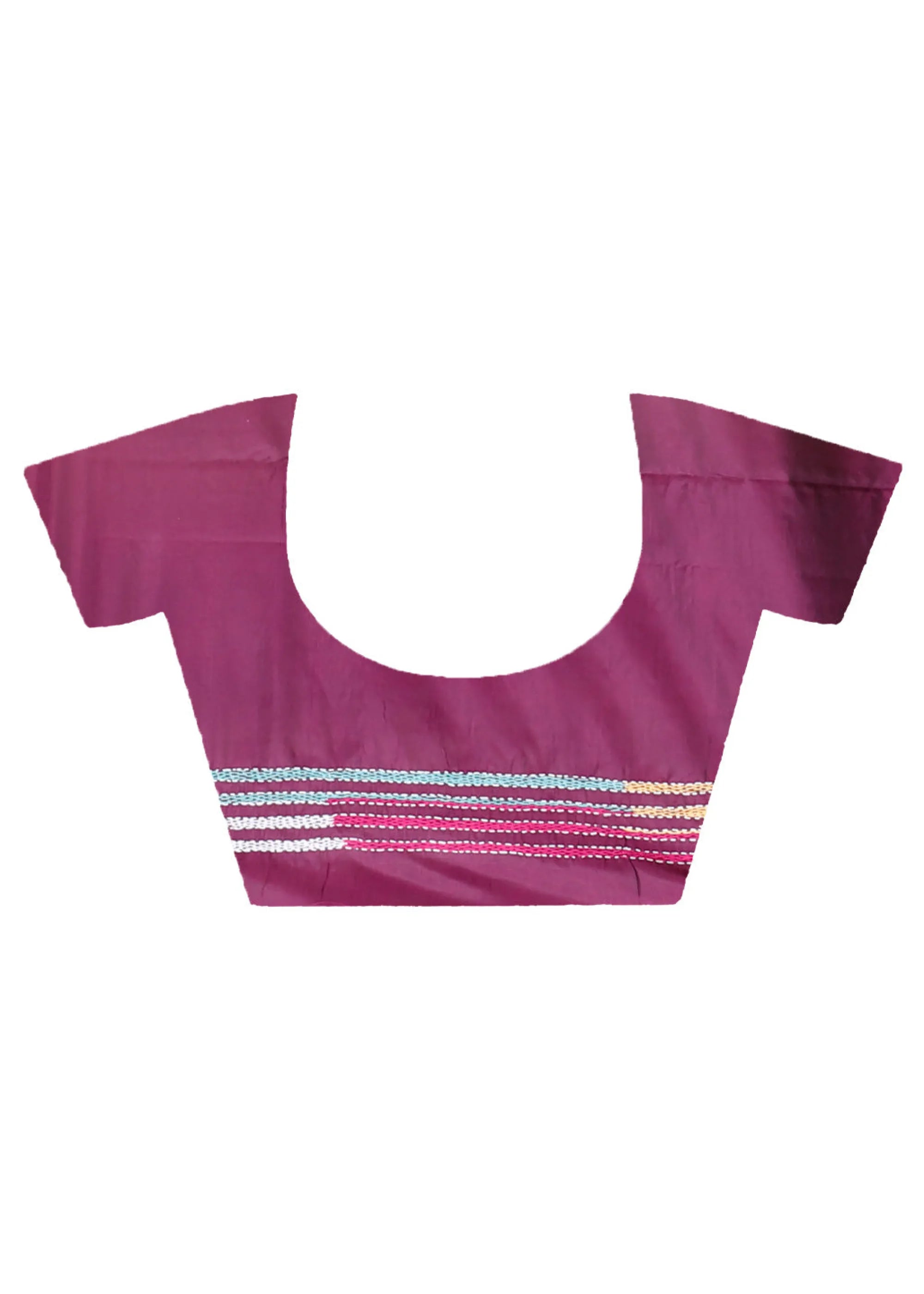 Mulberry purple kantha stitched blended bangalore silk saree maroon blouse striped hem 6