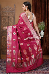 Mulberry zari work mangalgiri silk saree - elegant indian wedding attire maroon saree floral leaf patterns 5
