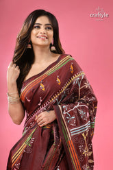 Multi thread silk kantha saree in roast coffee color maroon kantha stitch saree colorful 2