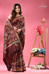 Multi thread silk kantha saree in roast coffee color woman dark maroon silk saree 6