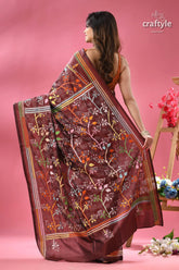 Multi thread silk kantha saree in roast coffee color woman maroon silk saree colorful 5