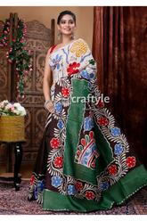 Multicolor floral design hand batik mulberry pure silk saree woman floral batik saree 3