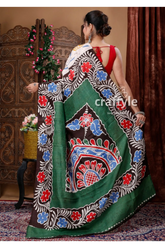 Multicolor floral design hand batik mulberry pure silk saree floral-patterned green brown saree 5