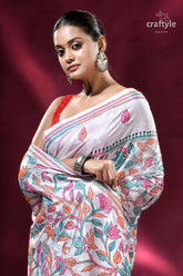 Multicolor floral exclusive white kantha silk saree white saree floral embroidery 2