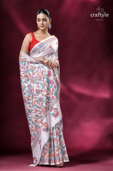 Multicolor floral exclusive white kantha silk saree woman white floral saree 5