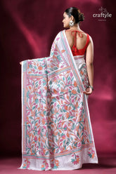 Multicolor floral exclusive white kantha silk saree white floral patterned saree 4