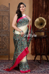 Multicolor floral motif hand block mulberry pure silk saree woman floral saree 3