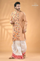 Multicolor grain brown kantha embroidered cotton mens kurta men’s peach colored embroidered kurta white 5