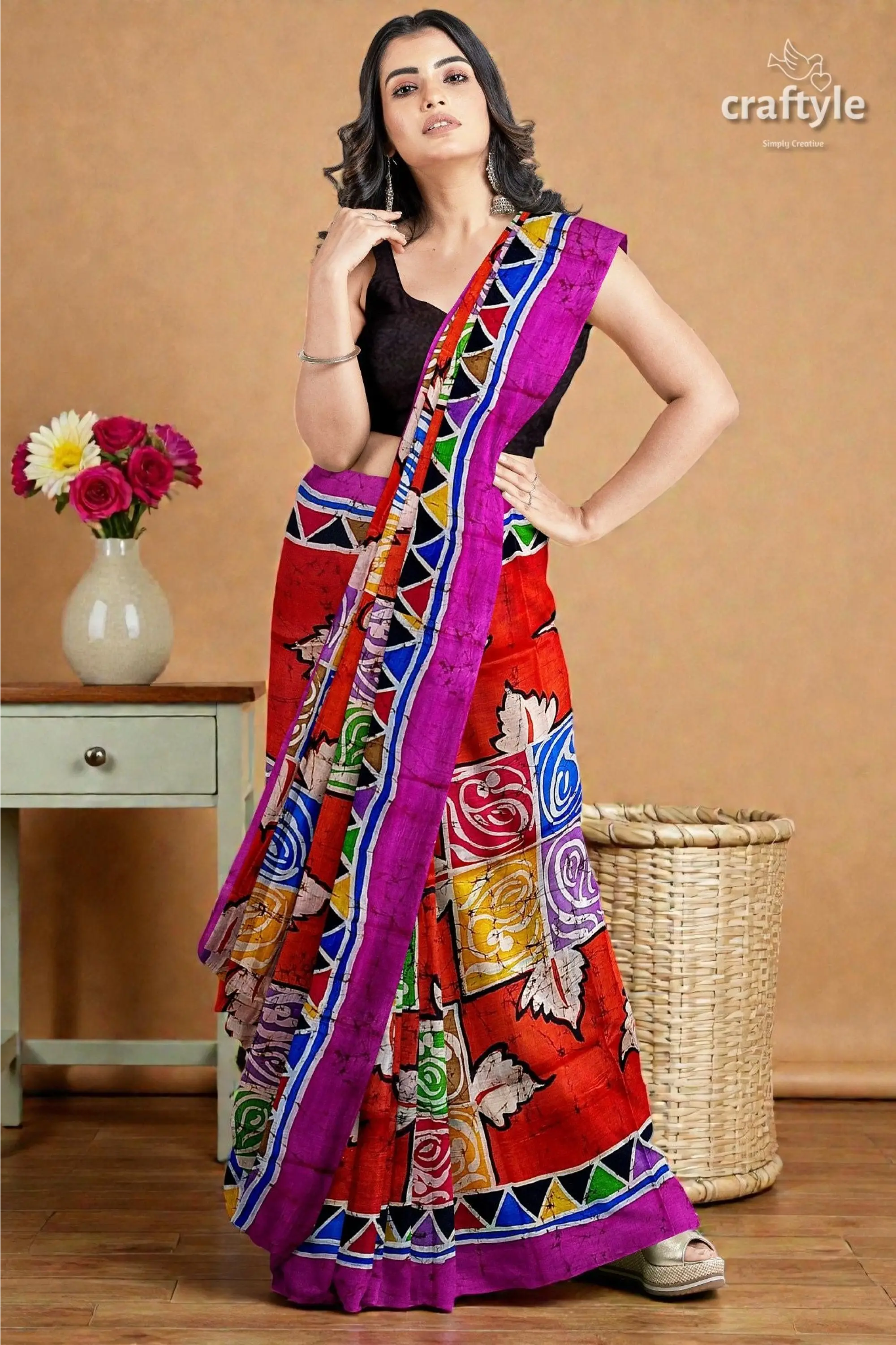 Multicolor hand batik pure mulberry silk saree - 3