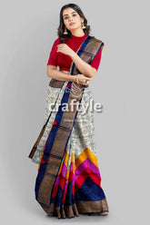 Multicolor hand block print zari border pure tussar silk saree woman patterned saree 3