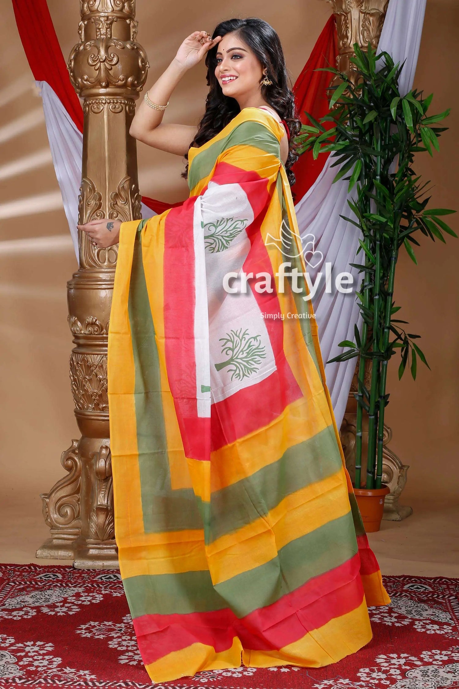 Multicolor hand block pure cotton saree woman colorful saree 3