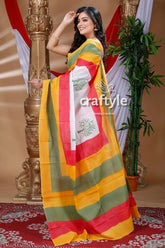 Multicolor hand block pure cotton saree woman colorful saree 3