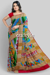 Multicolor hand-painted pure tussar kalamkari saree with zari border woman colorful patterned saree 5