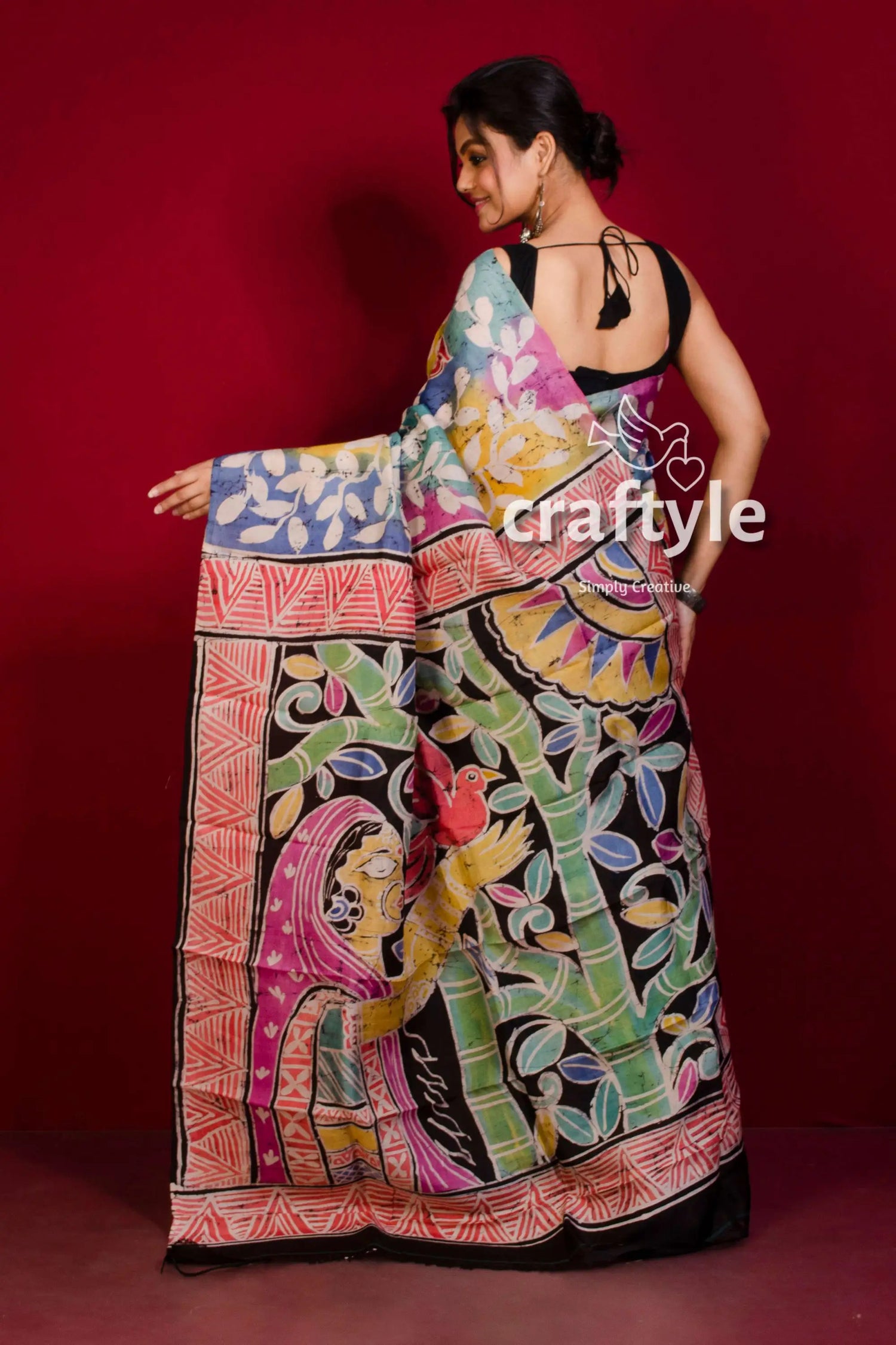 Multicolor hand painted silk batik saree - pure mulberry colorful painted saree 4