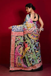 Multicolor hand painted silk batik saree - pure mulberry colorful painted saree 4