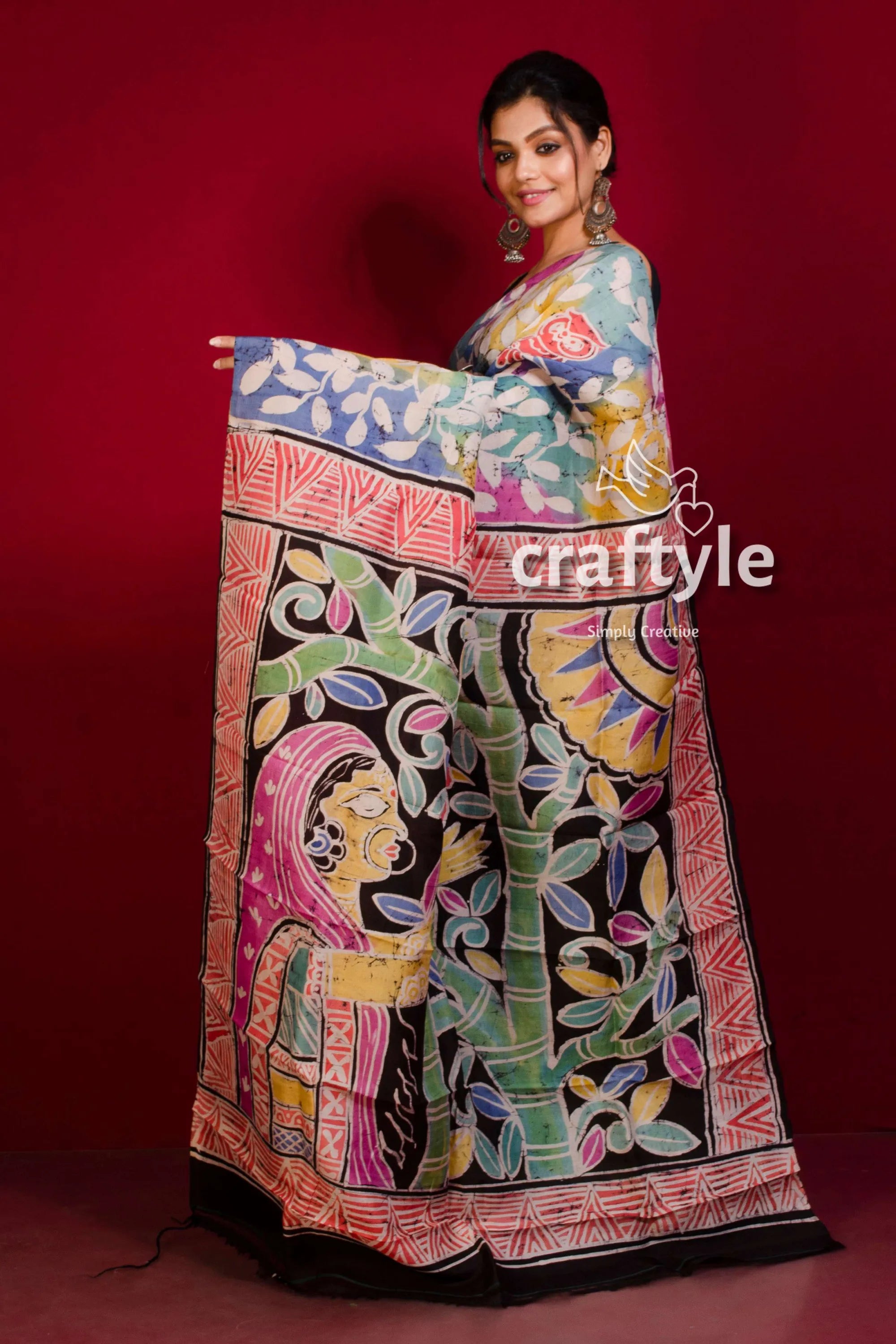 Multicolor hand painted silk batik saree - pure mulberry colorful painted saree 3
