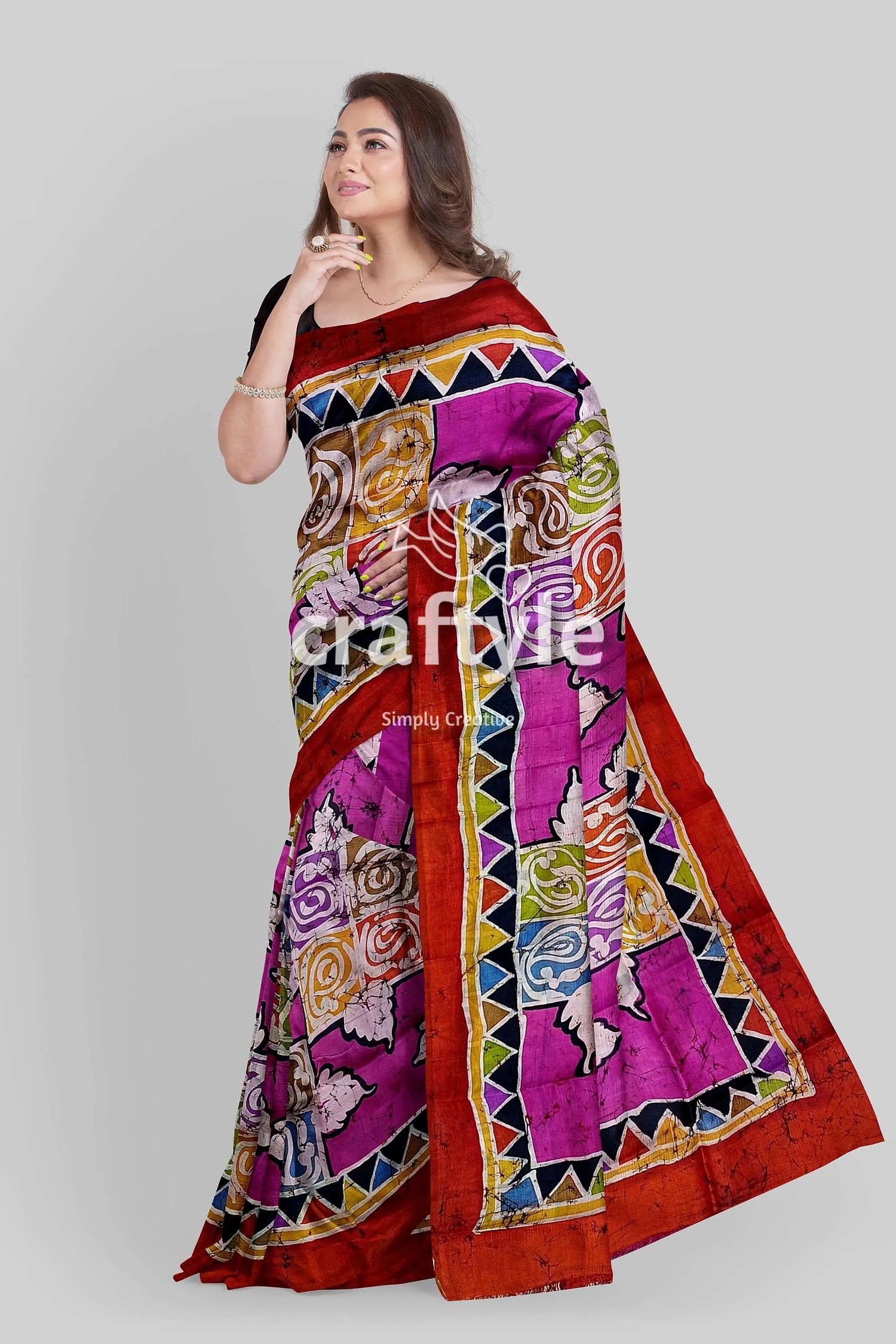 Multicolor hand wax batik mulberry pure silk saree - sari colorful patterned saree 3