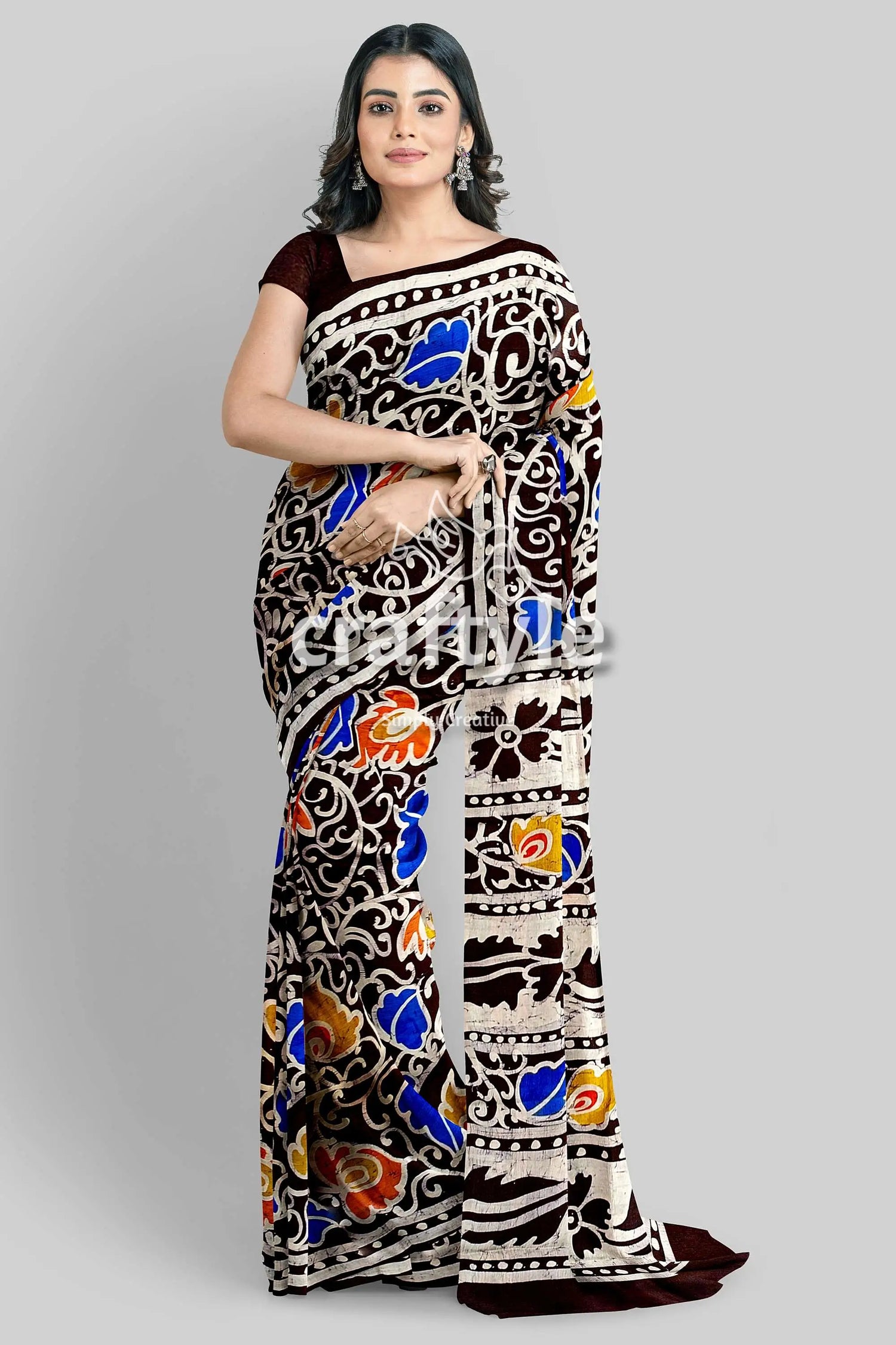 Multicolor leaf design hand batik pure mulberry silk saree woman floral-patterned saree 4