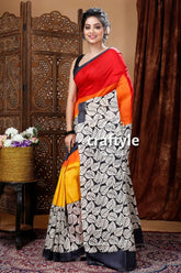 Multicolor leaf design hand block mulberry pure silk saree woman colorful saree 5