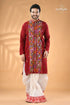 Multicolor thread maroon hand kantha stitched mens kurta maroon cotton kurta colorful kantha 1