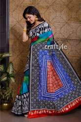 Multicolored pure bangalore silk kantha stitch saree colorful patterned saree 3