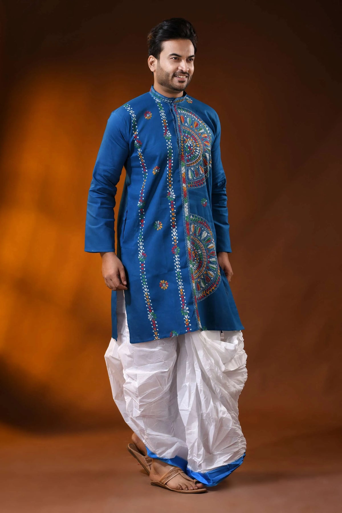 Multithread mandala handcrafted fun blue men’s cotton kantha punjabi 3
