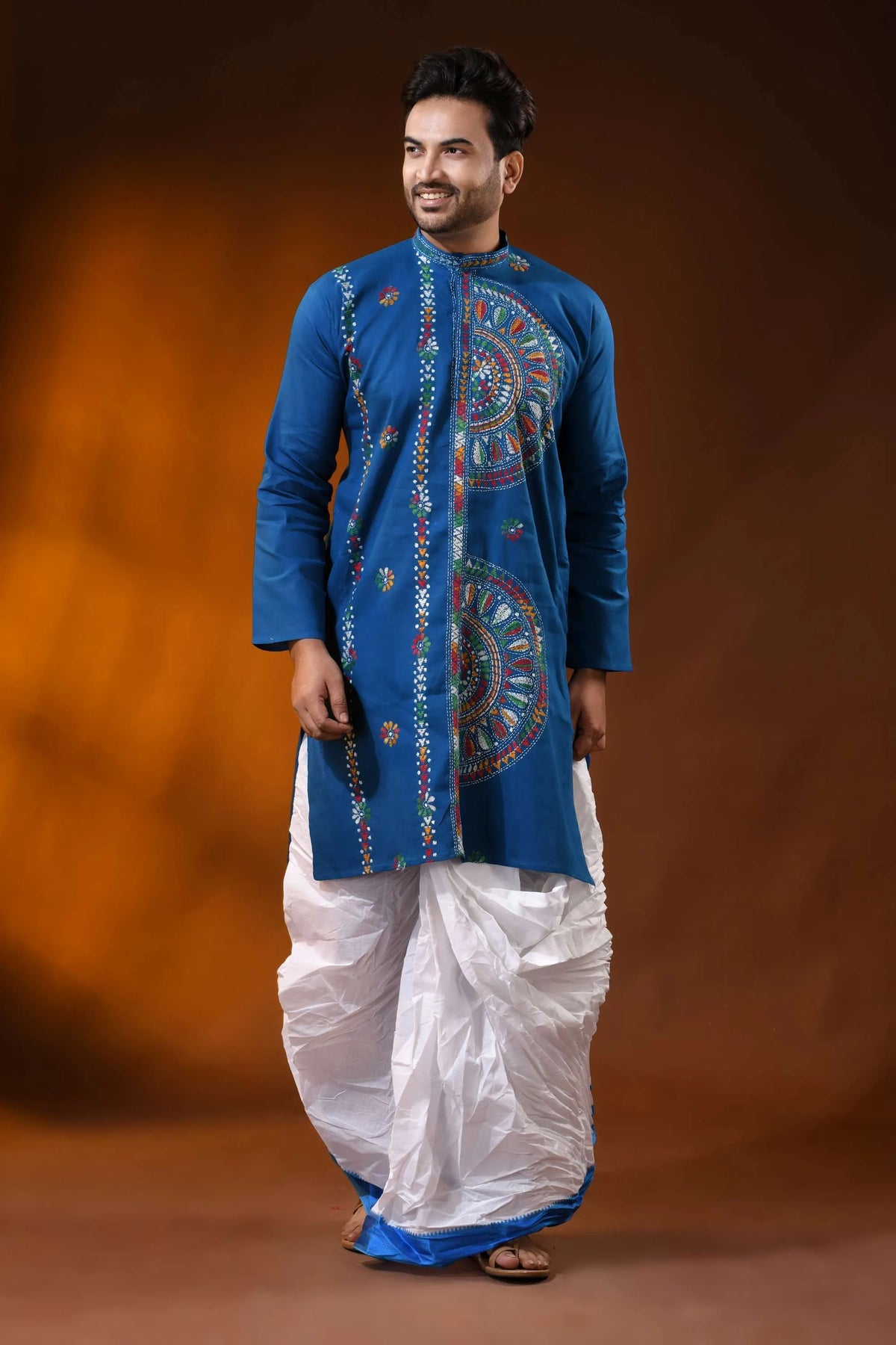 Multithread mandala handcrafted fun blue men’s cotton kantha punjabi 4