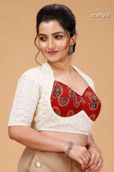 Off-white hakoba embroidery blouse - pure cotton woman red paisley-print blouse white 4