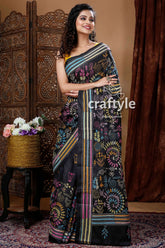 Oil Black Warli Design Elegant Kantha Stitched Saree-Craftyle
