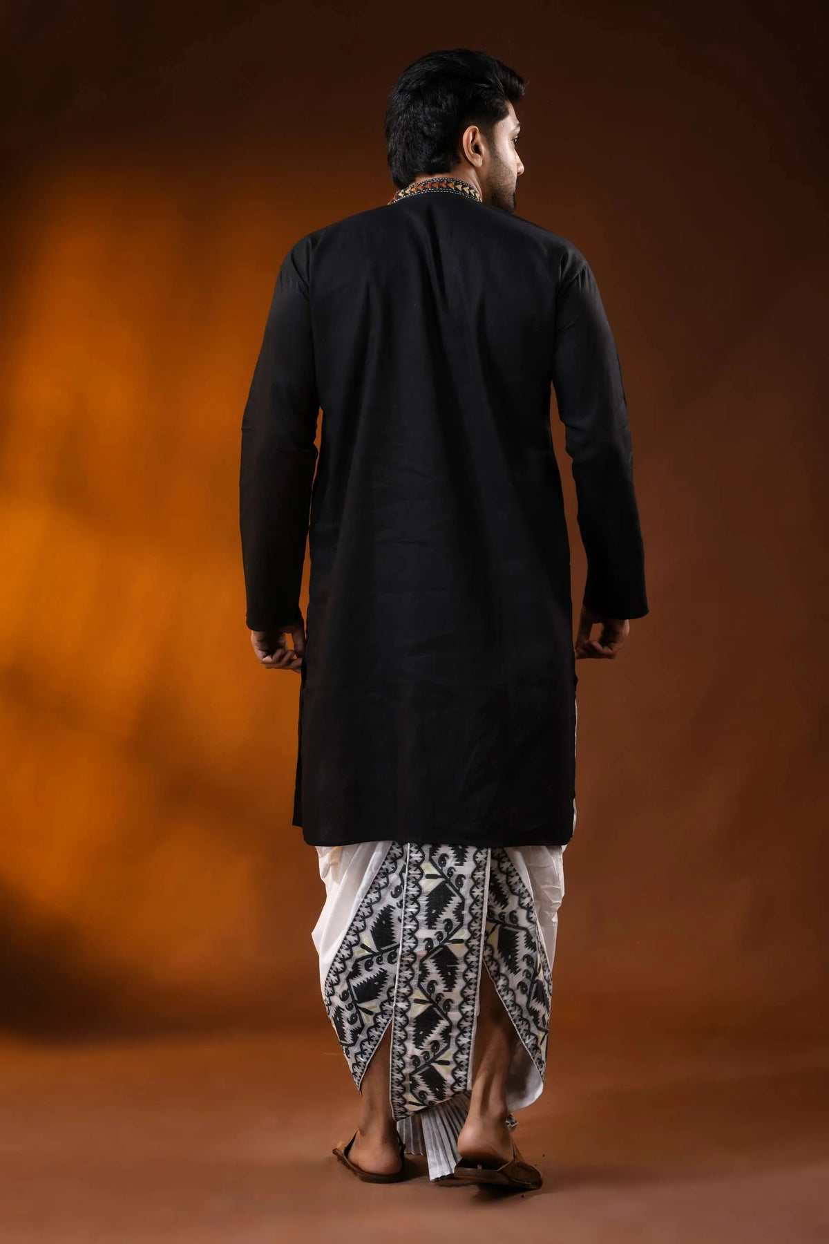 Onyx black kantha stitch pure cotton punjabi for men - hand embroidery 5