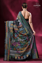 Onyx black multicolor kantha embroidered silk saree black saree colorful floral geometric 4