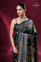 Onyx black multicolor kantha embroidered silk saree elegant black saree colorful embroidery 2
