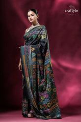 Onyx black multicolor kantha embroidered silk saree black saree colorful embroidery 5