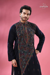 Oxford blue multicolor kantha hand embroidered gents kurta men’s dark blue embroidered kurta 2
