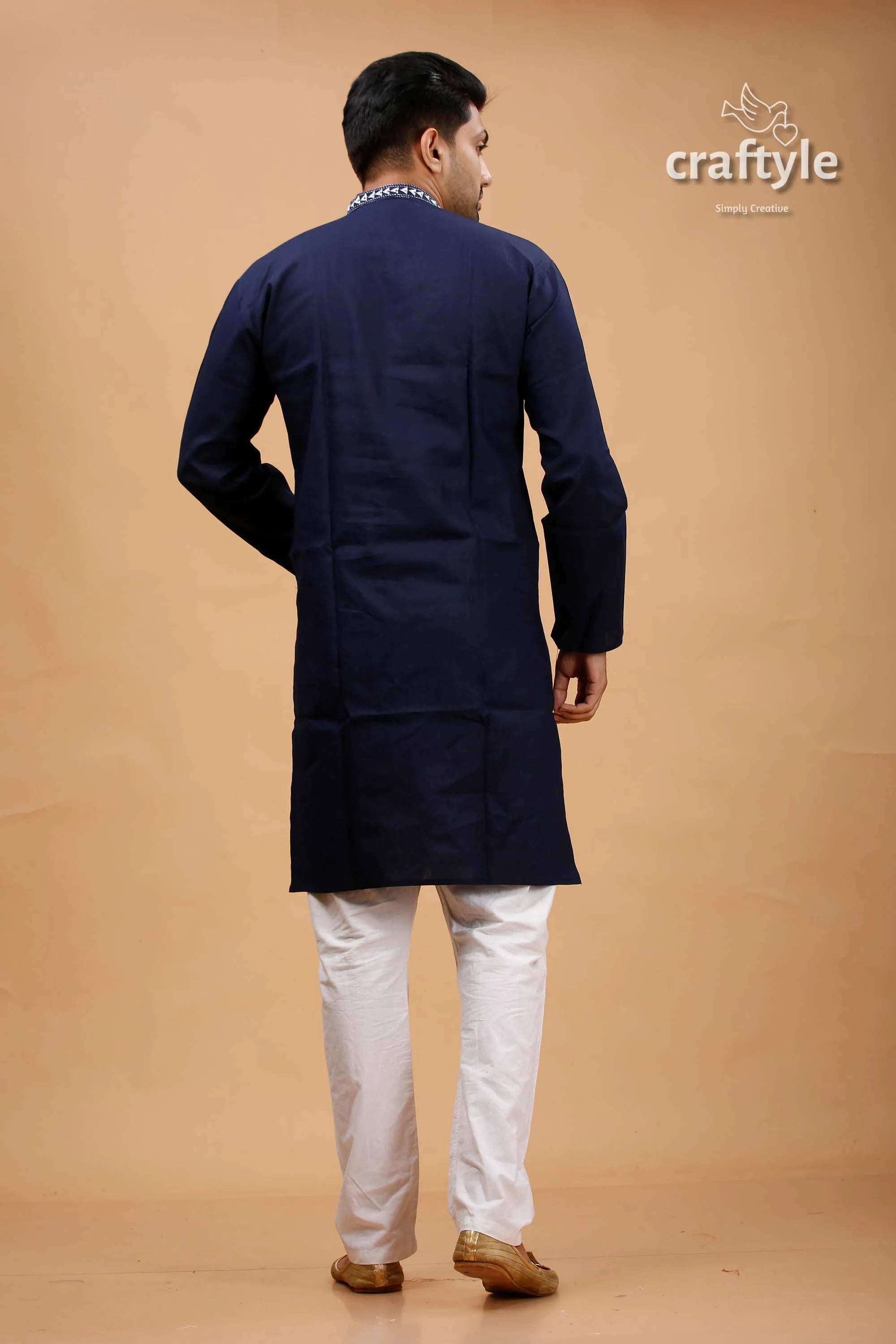 Oxford blue warli design kantha cotton punjabi for men 5