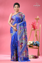 Palatinate blue bengal heritage silk kantha stitch saree blue kantha stitch saree colorful 6