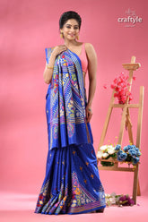 Palatinate blue bengal heritage silk kantha stitch saree woman vibrant blue saree intricate 1