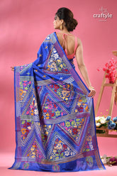 Palatinate blue bengal heritage silk kantha stitch saree blue silk saree colorful floral 5