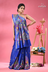 Palatinate blue bengal heritage silk kantha stitch saree woman vibrant blue floral print 7