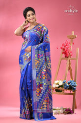 Palatinate blue bengal heritage silk kantha stitch saree woman vibrant blue saree intricate 4
