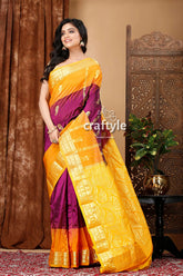 Palatinate purple and saffron kanjivaram silk saree - traditional ethnic wear woman yellow saree 4