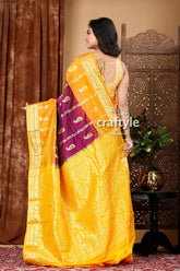 Palatinate purple and saffron kanjivaram silk saree - traditional ethnic wear yellow silk saree 5