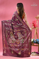 Palatinate purple bengal heritage silk kantha saree maroon saree intricate white green 5