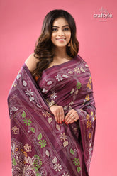 Palatinate purple bengal heritage silk kantha saree woman purple silk saree intricate 2