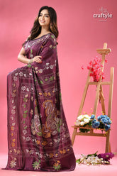 Palatinate purple bengal heritage silk kantha saree woman deep plum colored silk saree 3